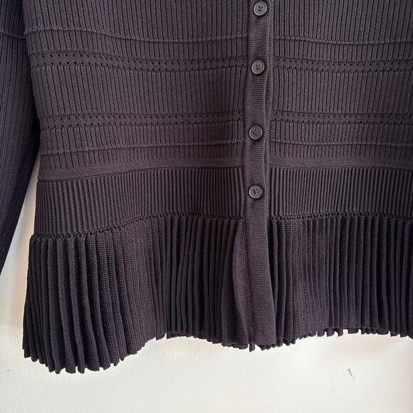 Jason Wu Collection Black Peplum Cardigan Sweater Laser cut Design Pristine Lg - Picture 5 of 7
